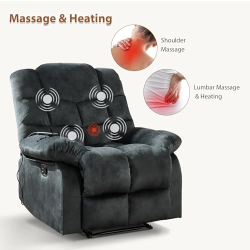 ANJ Massage Recliner Chair with Heat for Adults, Manual Recliners with Soft Fabric, Ergonomic Reclining Sofa with Overstuffed Armrests and Backrest, Single Recliner Chairs for Living Room, Dark Green