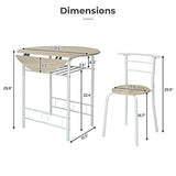 VINGLI 31.5" Drop Leaf Dining Table 3 Pieces for Small Space,Small Kitchen Table Set for 2,Round Folding Table with 2 Chairs for Home,Kitchen,Apartment,White&Oak VINGLI