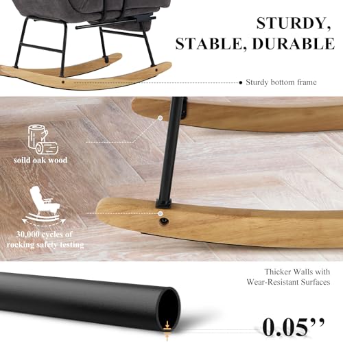 Rocking Chair with Footrest-Glider Rocking Chair with Retractable Footrest and Adjustable Backrest, Teddy Upholstered Accent Chair, Reading Chair Rocking Accent Chairs Glider Recliner for Living Room COLAMY