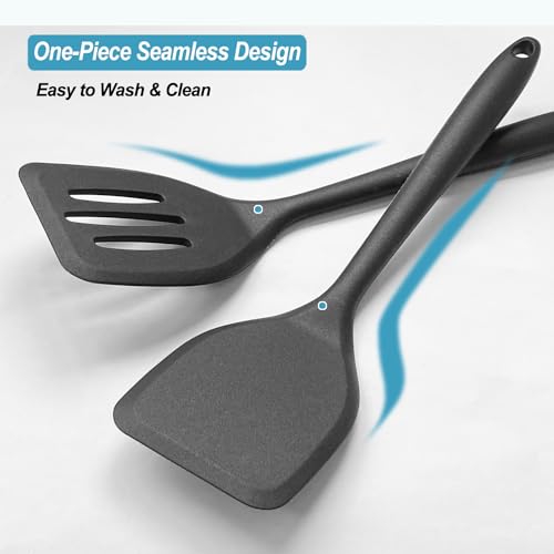 Silicone Spatula Turner Set, High Heat Resistant Spatulas with Seamless One Piece Design, Nonstick Rubber Flippers Utensils for Baking & Cooking,BPA-Free, Black,11 IN