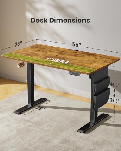 Marsail Standing Office Desk,Adjustable Heights,Stand Up Desk,55x28 Inches Desktop Sit Stand Home Office Gaming Computer Desk with 4 Memory Presets,Headphone Hook,Cable Organizer, Rustic Brown Marsail