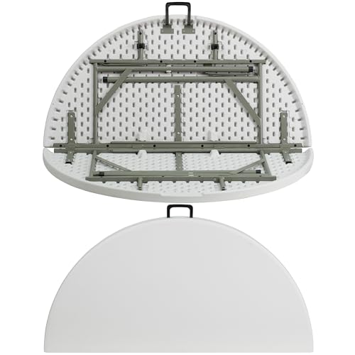 Flash Furniture Freeman 4' Round Plastic Folding Event Table with Carrying Handle, Bi-Fold Portable Banquet Table for Indoor/Outdoor Events, White Flash Furniture