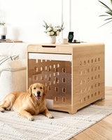 Modern Dog Crate Furniture with Charging Station Large Kennel Indoor with Flip-up Hidden Acrylic Door for Large and Medium Breeds up to 110lb Wood Pet End Side Table Cage, Oak GOUUN