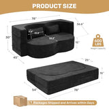 78" Convertible Sofa Bed with Pillows Queen Sleeper Sofa,Foam Folding Mattress Sleeper Modern Teddy Fabric Floor Cushion and Futon Chaise Lounge Sofa,For Apartments,Guest Rooms,Guest Use,Condo,Black Luxanimarion