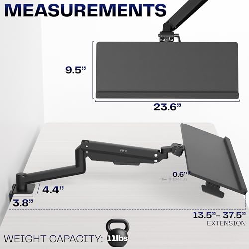 VIVO Sit-Stand 24 Inch Pneumatic Spring Keyboard and Mouse Tray Clamp-on Desk Mount, Counterbalance Height Adjustable Typing Platform, Ergonomic Tilt, Black, MOUNT-KB35CP VIVO