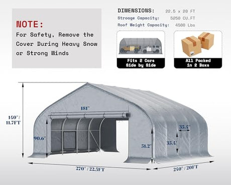 AMERLIFE 22.5 x 20 FT Enclosed Carport, Heavy Duty Car Port, Outdoor Car Shelter with Galvanized Steel Frame, Waterproof PE Cover, Wind & Snow Resistant, Silver AMERLIFE