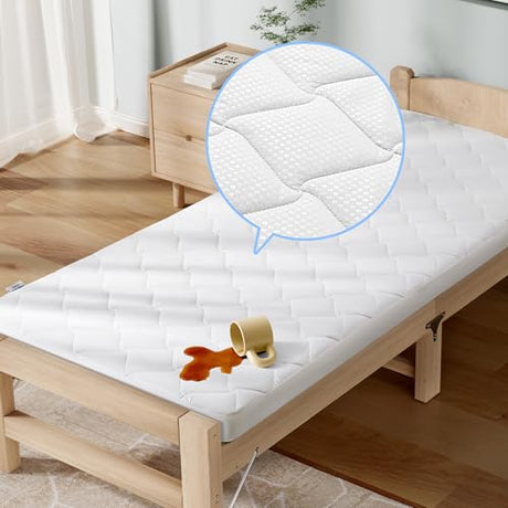 SLEEP ZONE Cot Mattress Protector, Waterproof Mattress Protector for Narrow Twin Bed - Fitted with Stretchable Pockets, Soft Breathable RV Bunk Size Mattress Pad Cover (White) SLEEP ZONE