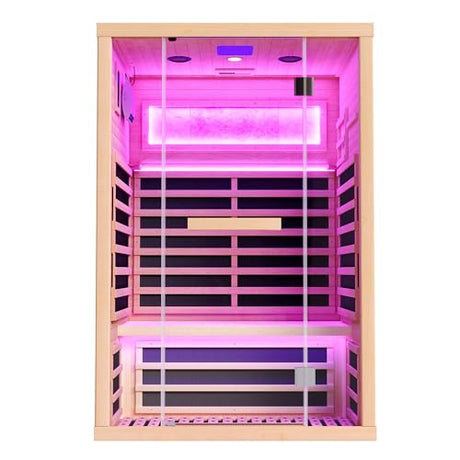 Albott Infrared Sauna 2 Person, Infrared Saunas for Home, Low EMF 110V Hemlock Wood Dry Sauna with Tourmaline Foot Warmer, 7-Color Light Therapy & Salt Crystal Bricks, 47.2"x34.2"x70.9" Albott
