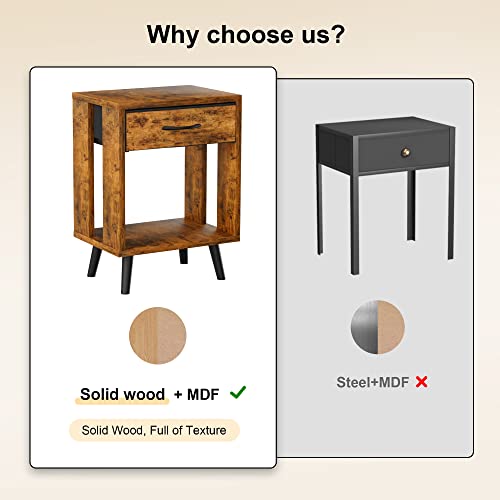 GYIIYUO Nightstand Set of 2 with Fabric Drawers and Open Shelves - Rustic Bedroom Side Tables GYIIYUO