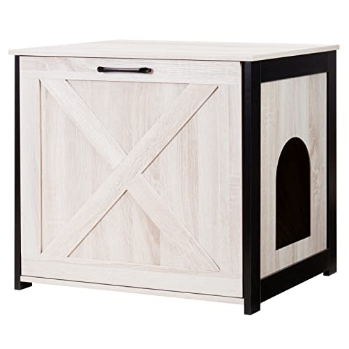 DWANTON Cat Litter Box Furniture Hidden, Cat Litter Box Enclosure, Reversible Entrance Can Be on Left or Right Side, Indoor Cat Box Cabinet, Wooden Cat Washroom, End Table, Nightstand, Beige Dwanton