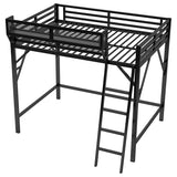 Full Size Loft Bed with Storage Shelves & Soft Foam Ladder, Metal High Loft Bed with Large Under-Bed Space & Guardrail, Heavy-Duty Modern Beds for Adults Teens and Kids, No Box Spring Needed, Black Aurnienofus