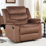 CANMOV Manual Recliner Chair for Adults, Upholstered Fabric Sofa Chair with Overstuffed Arms and Back, Manual Single Sofa for Living Room & Bedroom, Brown