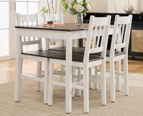 chairus Dining Table Set for 4 Farmhouse Dining Table and Chairs Set Wooden Rectangle Dinette Set of 5 for Small Space Kitchen Dining Room Living Room, Brown/White chairus