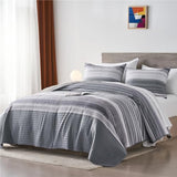 KAKIJUMN Twin Quilt Bedding Set, White and Grey Patchwork Striped Quilt Set, 2 Pieces Soft Lightweight Bedspread Coverlet Set with 1 Pillow Sham(Light Grey,Twin) KAKIJUMN