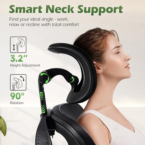 AreShark Office Chair Ergonomic Desk Chairs with Adjustable Lumbar Support& Headrest Hanger, High Back Breathable Mesh Chair with Wheels, Rolling Swivel Comfy Task Computer Chair for Home Work Gaming AreShark