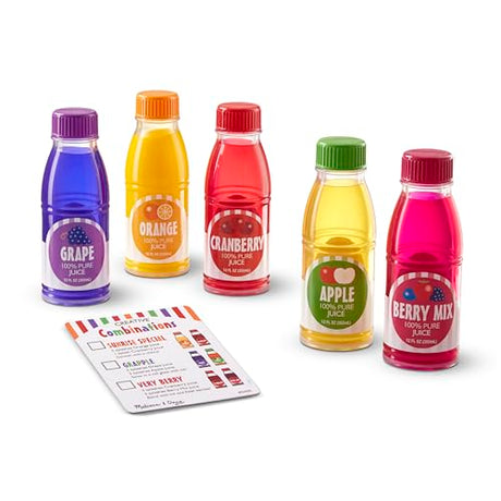 Melissa & Doug Tip & Sip Toy Juice Bottles and Activity Card (6 Pcs) - Pretend Play Food Set, Play Kitchen Food For Ages 3+ Melissa & Doug