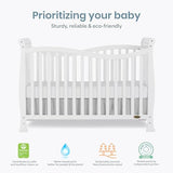 Dream On Me Violet 7-in-1 Convertible Full-Size Baby Crib with Toddler, Day & Full Bed Conversion in White, GreenGuard Gold & BSA, 3 Mattress Heights, Sustainable Pinewoo