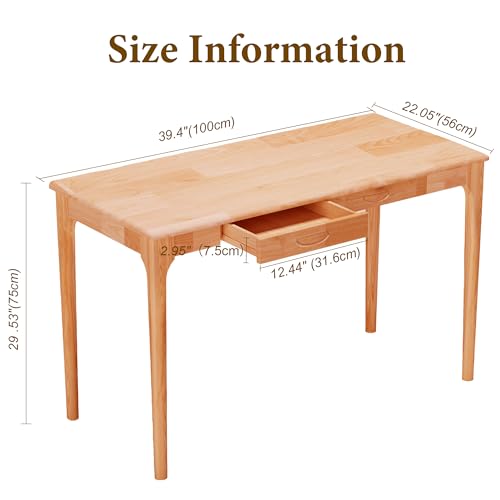 SHILAIYUNZ 40" Solid Wood Desk with Drawers, Small Home Office Writing Wooden Desk, Gaming & Computer Desk for Bedroom, Work Study Table for Small Space(Beech,40Inch) SHILAIYUNZ