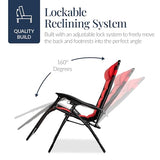 Best Choice Products Oversized Padded Zero Gravity Chair, Folding Outdoor Patio Recliner, XL Anti Gravity Lounger for Backyard w/Headrest, Cup Holder, Side Tray, Polyester Mesh - Red