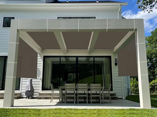 Windscreen4less 8’ x 16’ Universal Replacement Shade Cover Canopy for Pergola Patio Porch Privacy Shade Screen Panel with Grommets on 2 Sides Includes Weighted Rods Breathable UV Block Brown Windscreen4less