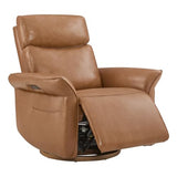 CHITA Genuine Leather Power Recliner Chair, Electric Triple-Motor Swivel Glider Nursery Rocking Chair with Adjustable Power Headrest and Lumbar Support, GREENGARD Gold Certified, Saddle Brown