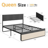 IDEALHOUSE Queen Bed Frame with Storage Drawers, Upholstered Platform Bed Frame with Metal Slats Support, Under Bed Storage Mattress Foundation, No Box Spring Needed, Noise Free, Easy Assembly IDEALHOUSE