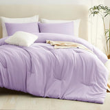 CozyLux Lavender Full Size Comforter Set, 3 Pieces Light Purple Solid Breathable Quilted Boho Bedding Sets, Luxury Fluffy Soft Bed Set with Down Alternative Comforter and 2 Pillowcases for All Season CozyLux