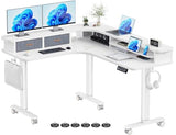 Flycity Electric L Shaped Standing Desk with Drawers, 63" x 55" Corner Standing Desk Adjustable Height, Stand Up Home Office Desk, Dual Motor Sit Stand Desk with 3 Memory Preset & Lock, White Flycity