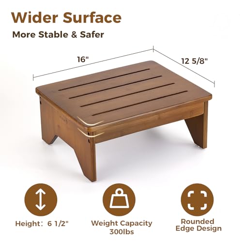 StrongTek Bamboo Step Stool, Wooden Step with Non-Slip Bottom for Safety, Lightweight and Sturdy Footstool for Kitchen, Bedroom, Living Room, Perfect for Adults, Kids, Seniors, and Toddlers (Walnut) StrongTek