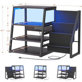 AV Media Stand with Outlets, Stereo Stands and Racks with Vinyl Storage, Stereo Stand with Record Storage, Audio Stereo Rack Cabinet, Turntable Console Stand with LED lights, 4 Tiers, Black Ebony Besiost
