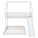 Twin Over Full House Bunk Beds with Slide,Kids Bunk Beds with House Shape and Slide,Solid Wooden House Bunk Bed with Slide and Built-in Ladder, Full-Length Guardrail for Kids Teens Girls Boys.(White) Bellemave