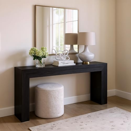 Plank+Beam Grand Console Table, 66 Inch Modern Solid Wood Sofa Table, Narrow Entryway Table for Hallway, Behind The Couch, Living Room, Foyer, Black Wirebrush Plank+Beam