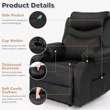 linting Massage Recliner Chairs with Heat, Wide Seat Reclining Lounge Chair for Home Theater, Faux Leather Heated Massaging Manual Recliner Chair with Cup Holder for Adult, Black
