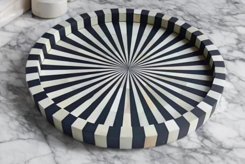 HANDMADE ENTARO Serving Tray 18" Decorative Bone Inlay Mosaic Wooden Trays for Coffee Table Living Room Dining Table and Home Décor(18x18x2.5, Black and White) HANDMADE ENTARO