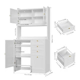70.8"H Tall Robot Vacuum Stand Cabinet with 4 Drawers for Hanging Files, Pantry Storage Cabinet with Microwave Stand Printer Stand and Adjustable Shelves Bookcase for Living Room, Office, White Keyluv