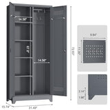 NICEGDLT Metal Storage Cabinet with Lock,72" Garage Storage Cabinets with Hanging Rod & S-Hooks,Large Storage Cabinet with Shelves,Locking Tool Utility Closet for Home,Garage,Utility Room,Dark Grey NICEGDLT