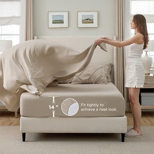 Bedsure Queen Comforter Set Beige - Bed in a Bag Queen Size Bedding 7 Pieces, GentleSoft™ Pintuck Bed Set Gift for Family, Pinch Pleat All Season Comforter with Sheets, Pillowcases & Shams Bedsure