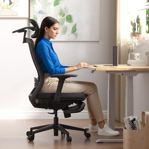 FLEXISPOT OC3 Cloud Ergonomic Office Chair with Footrest, Mesh Back Computer Chair, Home Office Desk Chairs, with Adjustable Lumbar Support/3D Headrest/Reliable Base, Elastic Foam Seat, Black, Cloud-F FLEXISPOT