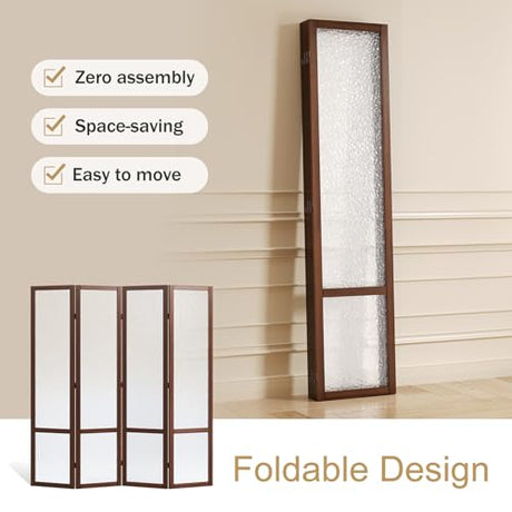 Acrylic Room Divider, 4-Panel Freestanding Partition Screen, Frosted Translucent Privacy Panel - Lightweight Modern Divider for Home Office Studio (Walnut, 4 Panels) Svimi