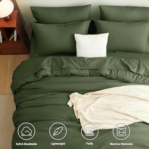 CozyLux Queen Comforter Set Olive Green, 7 Pieces Bed in a Bag Queen Comforter Set with Sheets, Bedding Sets with Down Alternative Comforter, Fitted Sheets, Flat Sheets, Pillow Shams and Pillowcases CozyLux