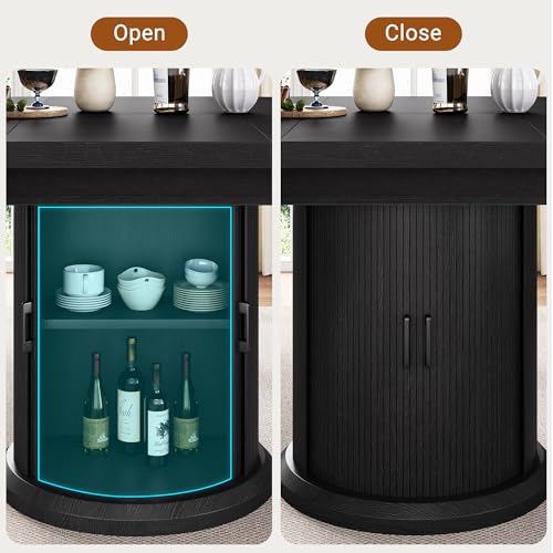 Jocoevol 47″–63″ Extendable Round Dining Table for 4–8 with Dust-Proof 2-Tier Storage Shelf Space Saving Expandable Wood Oval Circle Dinner Furniture with Pedestal Base (Black) Jocoevol