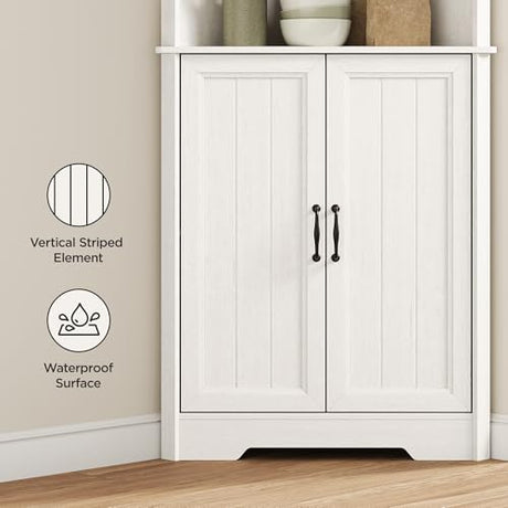 Vabches Tall Corner Cabinet, Corner Bathroom Cabinet, 67" Farmhouse Storage Cabinet with 4 Doors and Adjustable Shelves, Home Space Saver for Bathroom, Kitchen, Living Room, Pantry, White Vabches