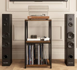 Y&M 3-Tier Vinyl Record Stand with Storage, Album Display Table for Bedroom, Living Room, Rustic Brown Y&M