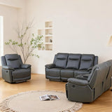 Daydo Sempli Power Recliner Sofa Set with LED/USB Port/Cup Holder,Breathing Leather Reclining Couch Set,Living Room Furniture Sets with Storage,for Living Room,House,Office(3-PCS, Deep Gray)