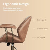 Mid Back Home Office Chair, Mid Century Modern Executive Chair, Comfy Ergonomic Rolling Office Desk Chair with Lumbar Support, Brown Faux Leather Office Chair, Brown weaxty W