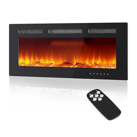 60'' Electric Fireplace Inserts, Recessed Wall Fireplace Heater with Log & Crystal Inserts, Adjustable Flame Color/Speed/Brightness, Heater, Remote Control & Touch Screen, Built-in Timer, Low Noise Towallmark