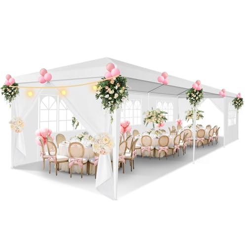 HOTEEL 10x30 Party Tent Outdoor Canopy Tent with Removable Sidewalls, White Tents for Parties Waterproof for Patio Gazebo Shelter Carpas Wedding Events BBQ Hoteel