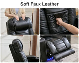 Power Recliner with Zero Gravity,Adjustable Headrest,Wireless Charger,LED Light Faux Leather Electric Reclining Chair Home Theater Seating USB Type-C Port,Cup Holder,Tray Table,Extended Footrest Black