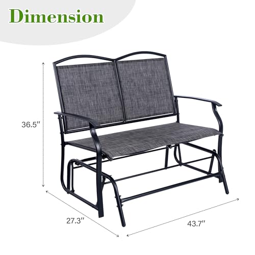 Backyard Expressions 2-Person Outdoor Glider Bench, Patio Double Swing Rocking Chair Loveseat w/Powder Coated Steel Frame for Backyard Garden Porch, Black Frame - Heathered Grey Sling Fabric BACKYARD EXPRESSIONS PATIO · HOME · GARDEN
