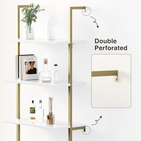 Set of 2 Ladder Bookshelf with Cabinet, 71" Tall Bookcase with Shelves & Storage, Fluted Ladder Shelf with Metal Frame, 6-Tier Display Rack for Living/Bedroom, Home & Office, White & Gold FiveWillowise